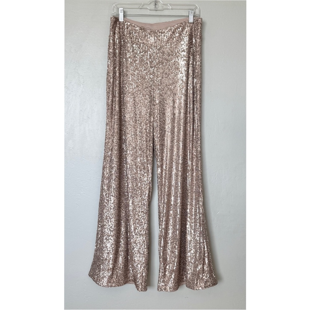 Joseph Ribkoff sequined pull on wide leg pant in matte gold Size 12